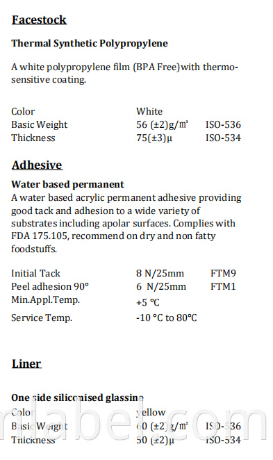 Thermal Synthetic Polypropylene Water Based Permanent Yellow Glassine